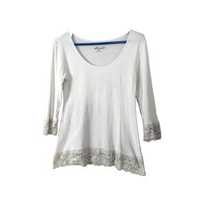 VTG Y2K Top Medium Willi Smith Scoop Neck Lace Trim 3/4 Sleeve Retro Classic 90s